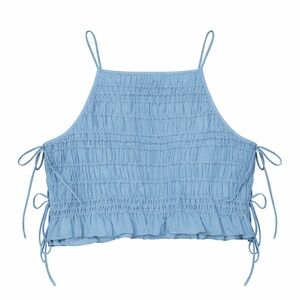 Abercrombie Blue Smocked Crop Top Tie Strap Ruffle XL